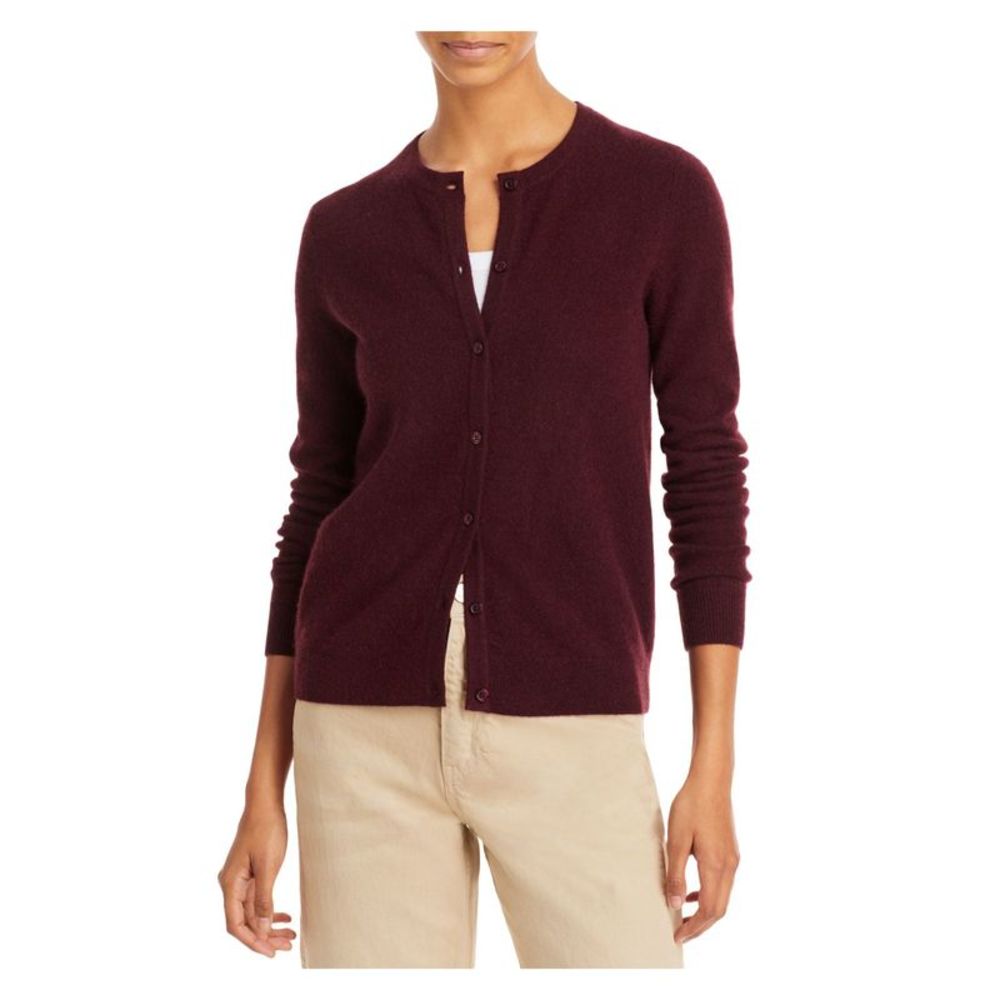 Designer Brand Womens Burgundy Long Sleeve Crew Neck Button Up Sweater S